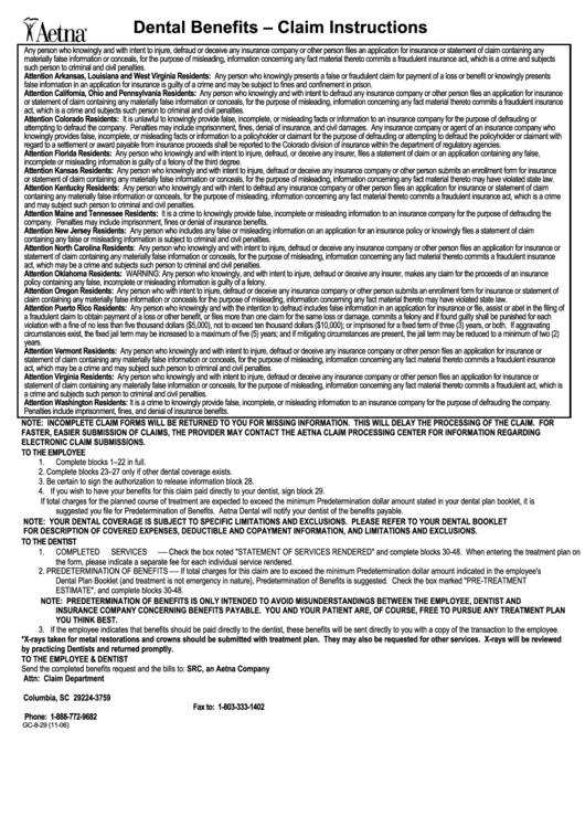 Form Gc-8-29 - Dental Benefits Claim Instructions And Dental Benefits Request Form Printable pdf