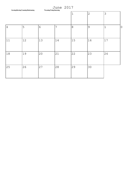 June 2017 Calendar Template Printable pdf