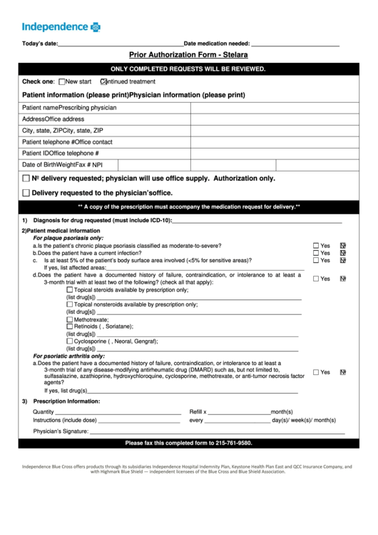 independence-prior-authorization-form-stelara-printable-pdf-download