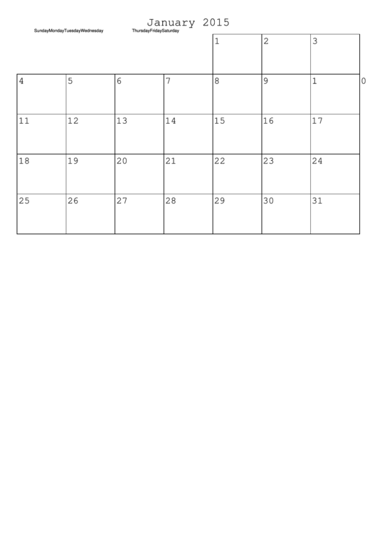 January 2015 Monthly Calendar Template Printable pdf