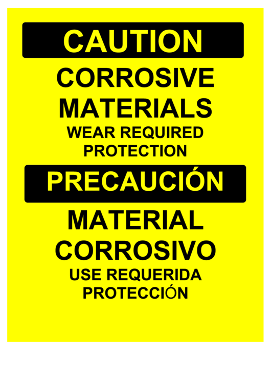 Caution Corrosive Materials Bilingual Printable pdf