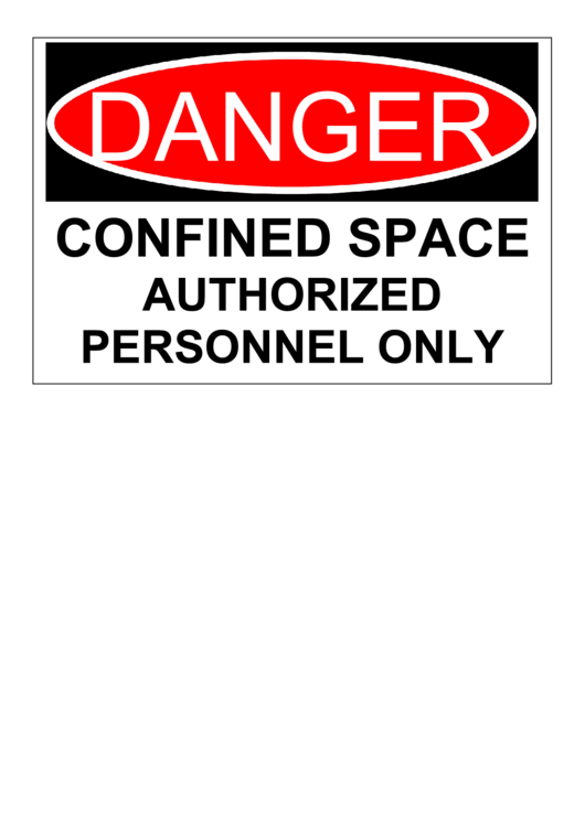 Confined Space Authorized Personnel Danger Sign Template Printable pdf