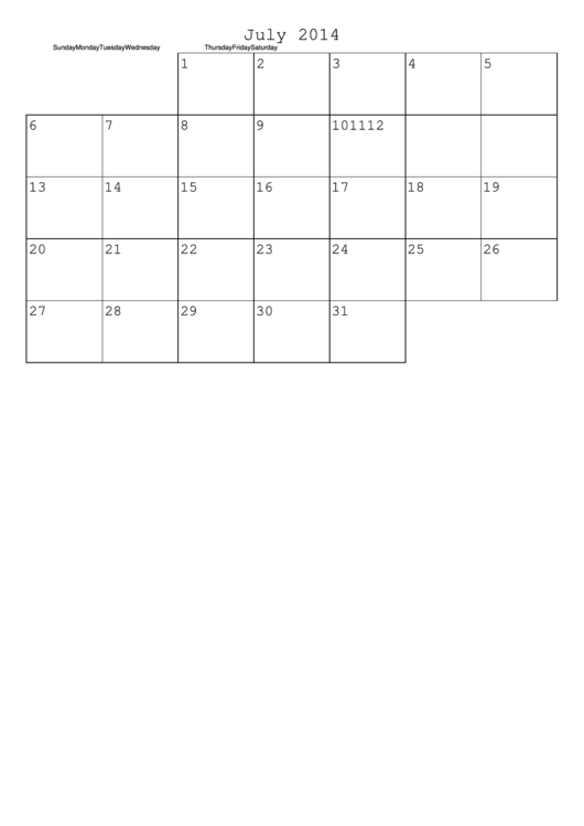 July 2014 Calendar Template Printable pdf