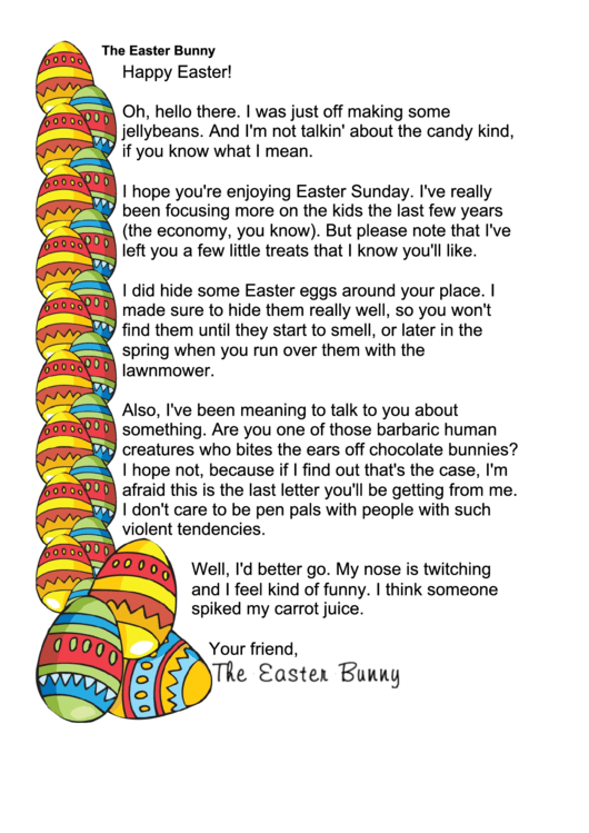 Easter Bunny Letter Template Printable pdf