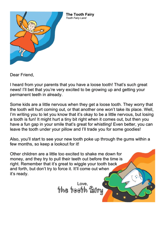 Tooth Fairy Letter Template Printable pdf