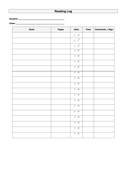 Simple Reading Log Template Printable pdf