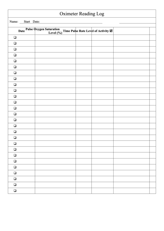 Oximeter Reading Log printable pdf download