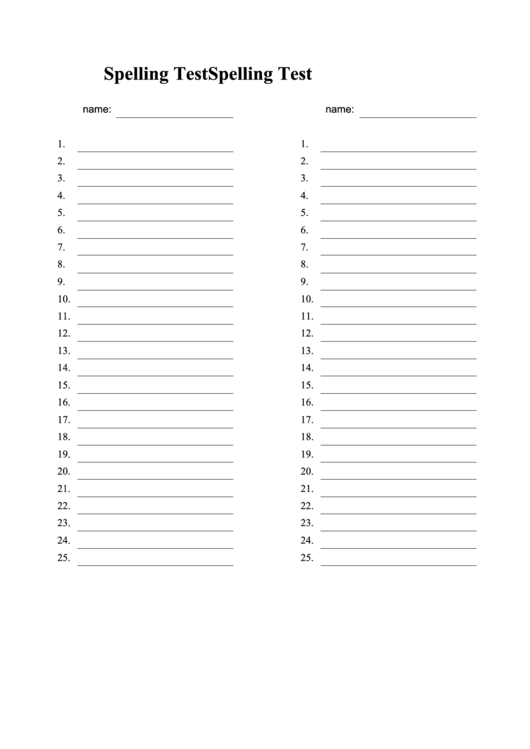 25 Point Spelling Test Template Printable pdf