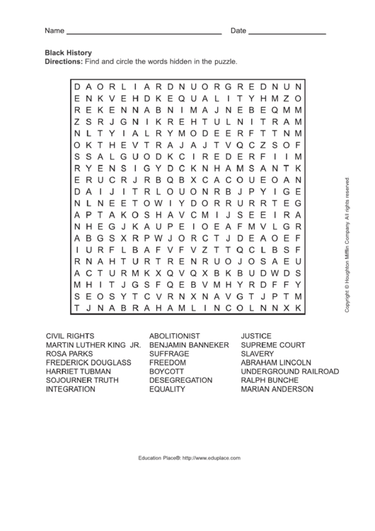 Black History Puzzle Form Printable pdf