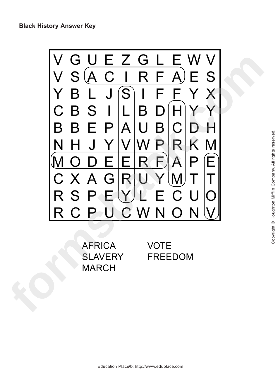 Black History Puzzle Answer Form