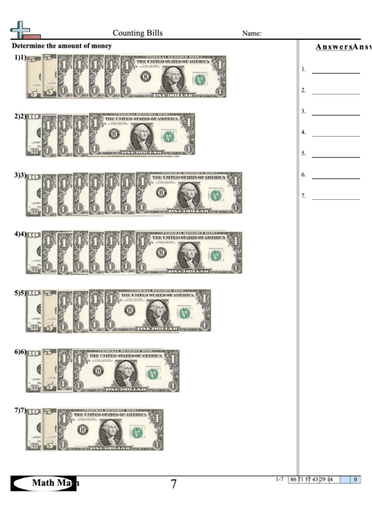 Counting Bills Worksheet printable pdf download