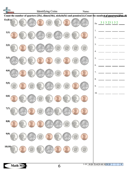 Identifying Coins Worksheet Printable pdf