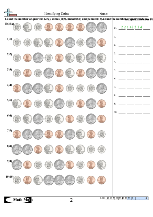 Identifying Coins Worksheet Printable pdf