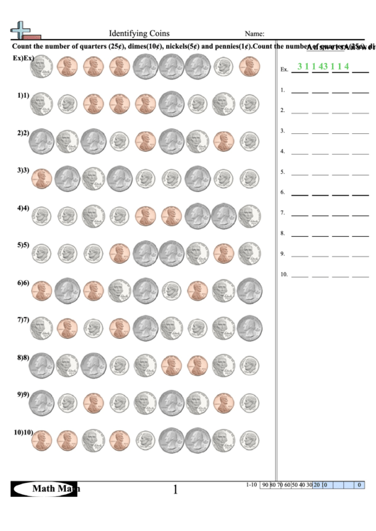 Identifying Coins Worksheet Printable pdf