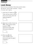 Lunch Money - Challenge Math Worksheet With Answer Key