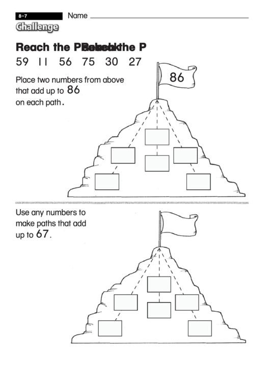 Reach The Peak - Challenge Math Worksheet Printable pdf