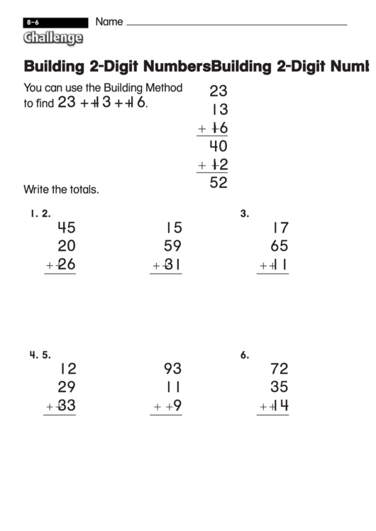 Building 2-Digit Numbers - Challenge Math Worksheet With Answer Key Printable pdf