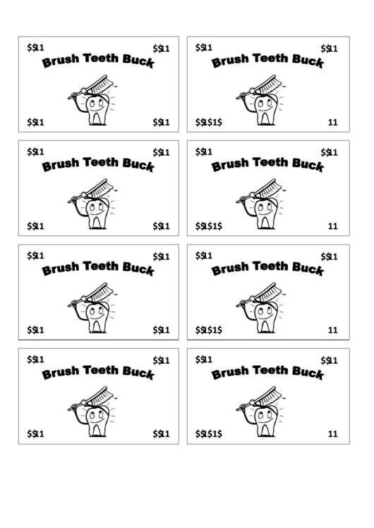 One Brush Teeth Buck Template Printable pdf