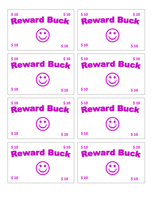 10 Reward Buck Template - Pink