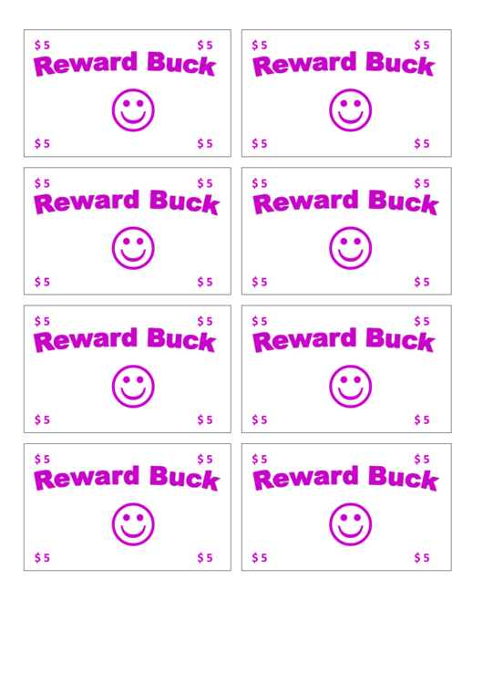 Five Reward Buck Template - Pink Printable pdf