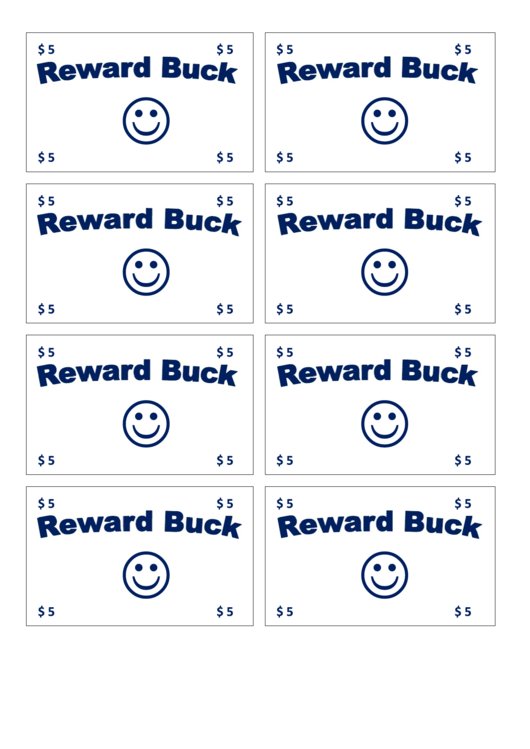 Five Reward Buck Template - Blue Printable pdf