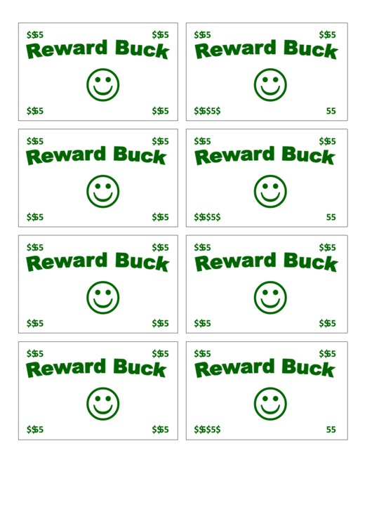 Reward Buck Green Template Printable pdf
