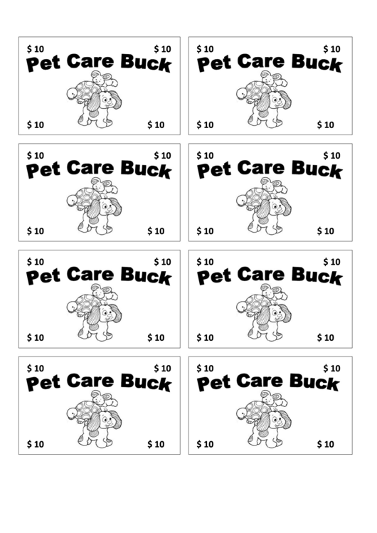 10 Pet Care Bucks Template Printable pdf