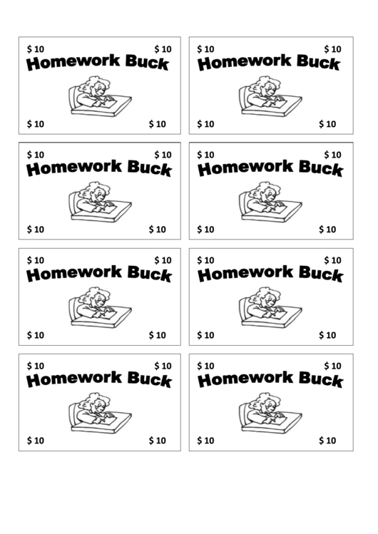 10 Homework Bucks Template Printable pdf