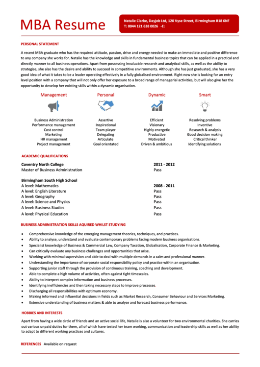 Mba Resume Template