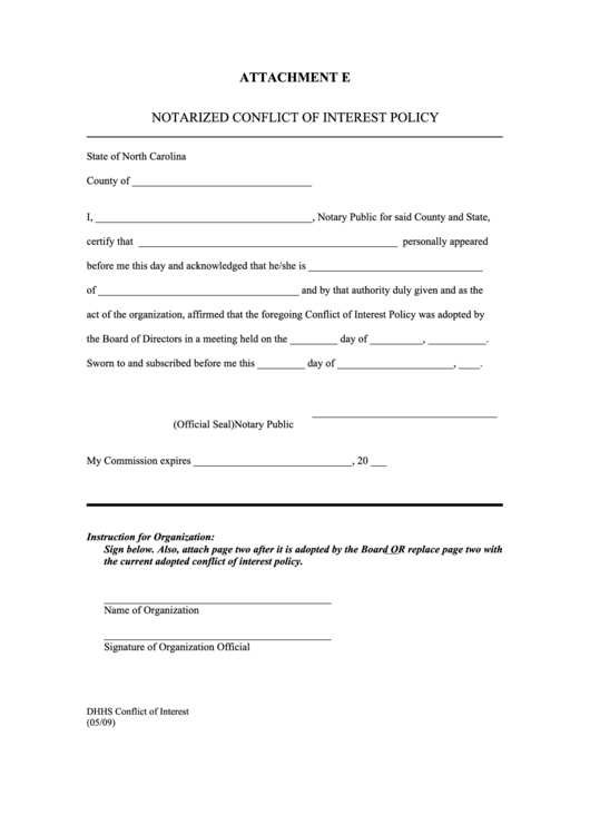 Notarized Conflict Of Interest Policy Form Printable pdf