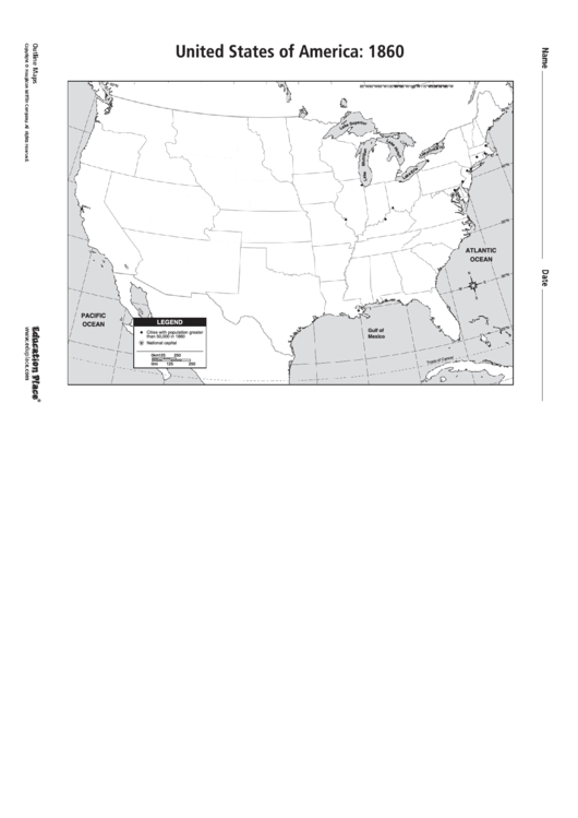 United States Of America: 1860 Template Printable pdf