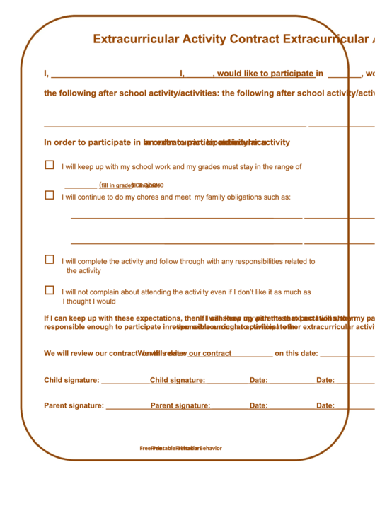 Extracurricular Activity Contract Template Printable pdf