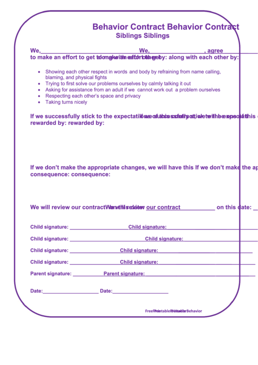 Fillable Behavior Contract Template Printable pdf