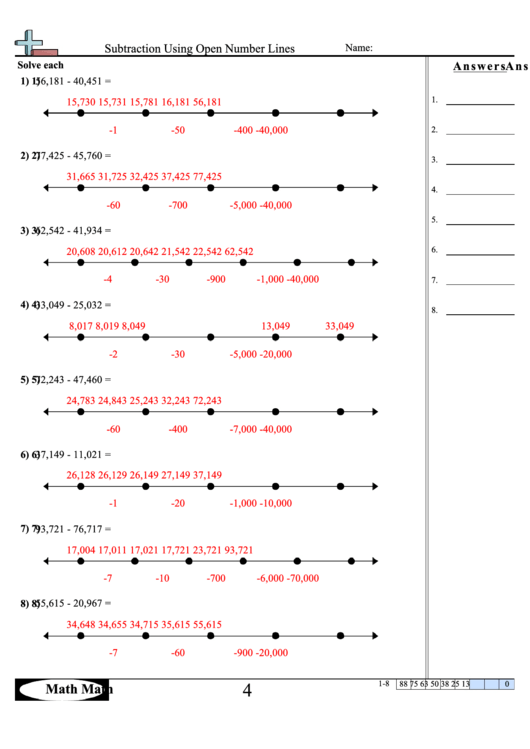 Subtraction Using Open Number Lines Math Worksheet printable pdf download