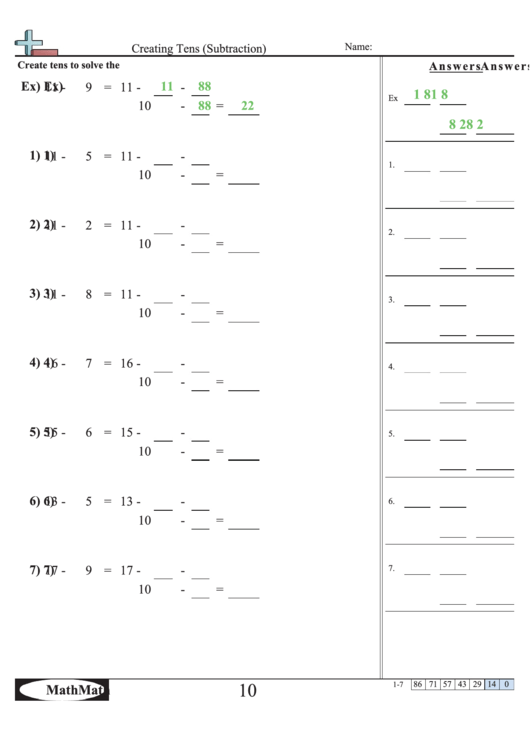 Creating Tens (Subtraction) Math Worksheet Printable pdf