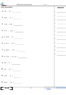 Math Subtraction (horizontal) Sheet