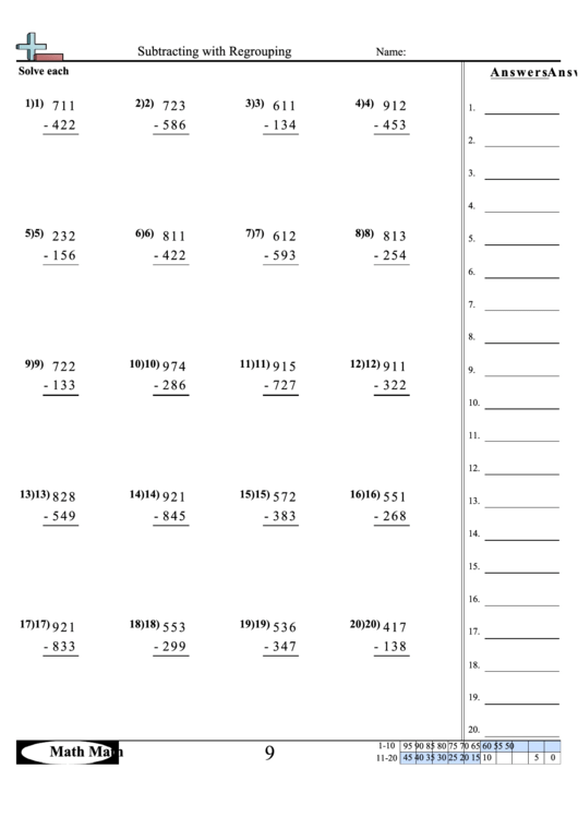 Subtracting With Regrouping Math Worksheet Printable pdf