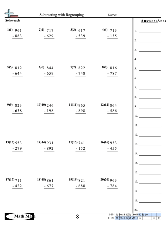 Subtracting With Regrouping Math Worksheet Printable pdf