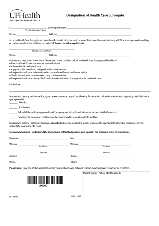 Designation Of Health Care Surrogate Form