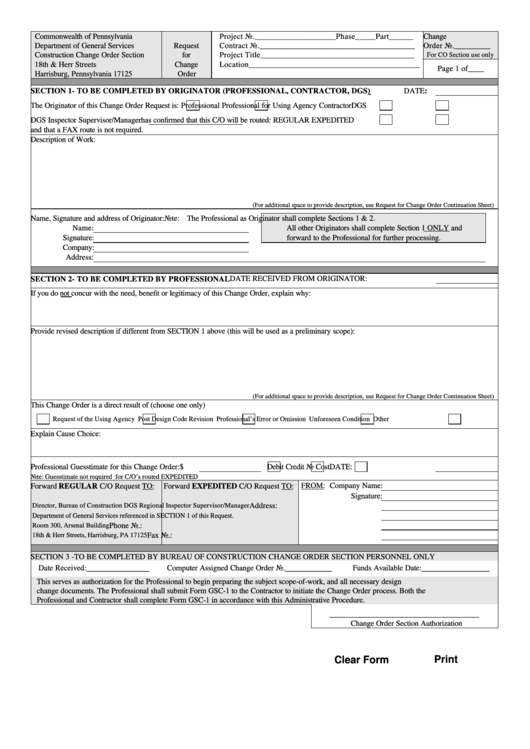 Fillable Request For Change Order Form Printable pdf