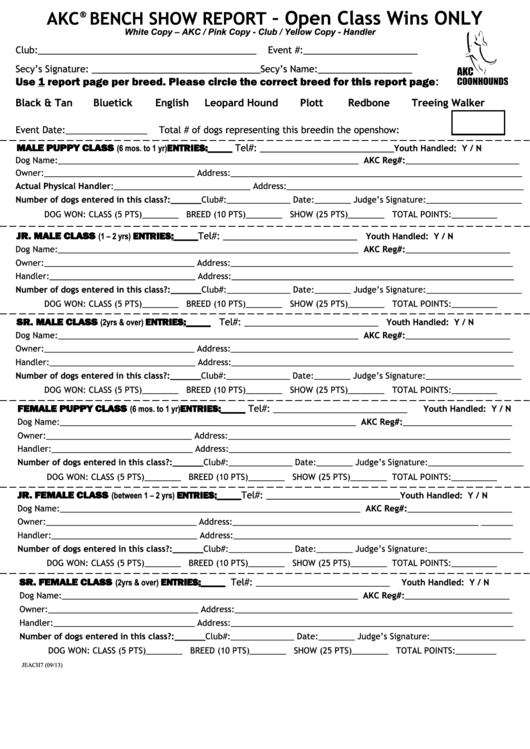 Form Jeach7 - Bench Show Report P2 Printable pdf