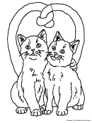 Heart And Cats Coloring Sheet