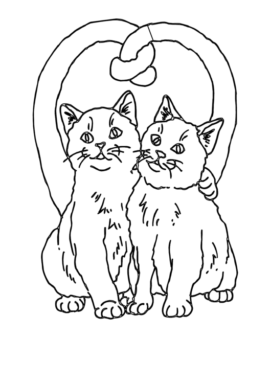 Heart And Cats Coloring Sheet Printable pdf