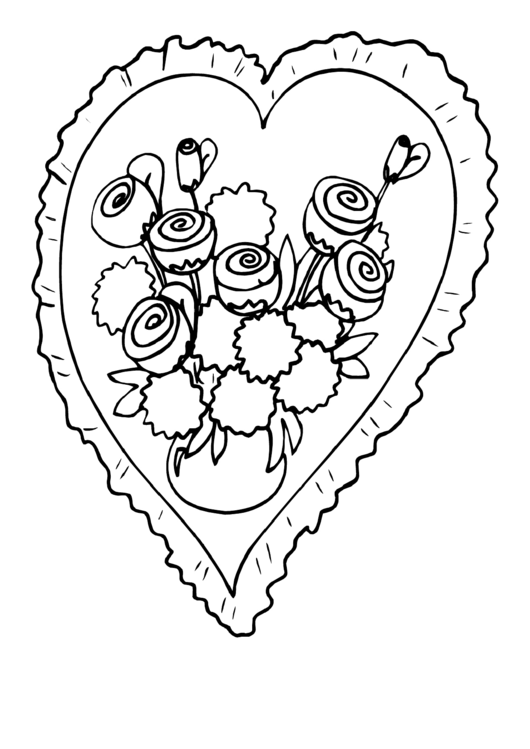 Heart Bouquet Frame Coloring Page Printable pdf