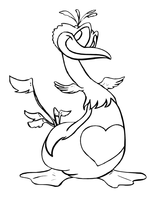 Bird With Heart Coloring Page Printable pdf