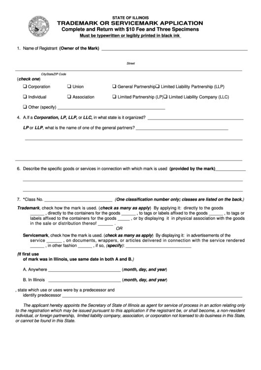 Form C-246.4 - Trademark Or Servicemark Application Printable pdf