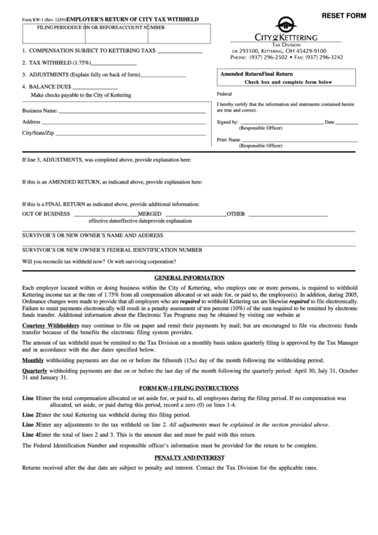 Fillable Form Kw-1 - Employer