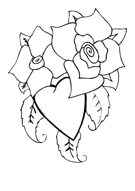 Heart And Roses Coloring Sheet Printable pdf