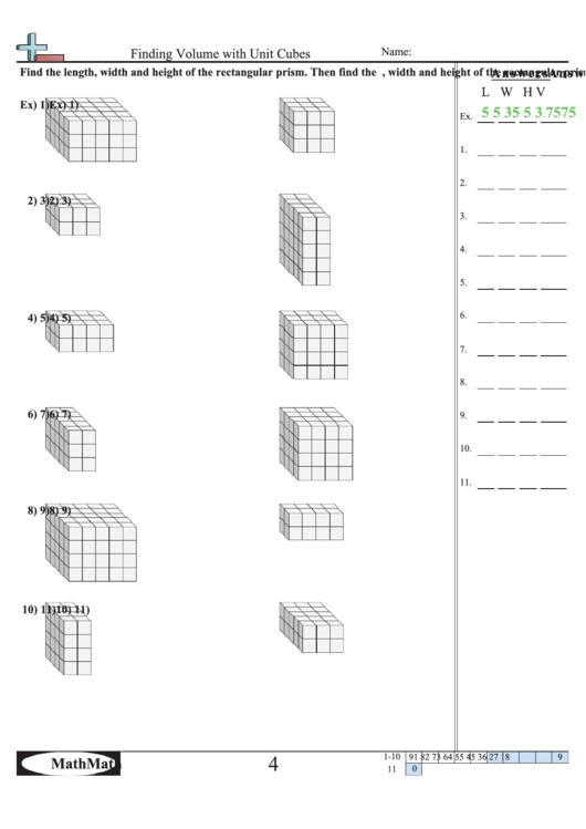 Finding Volume With Unit Cubes Worksheet Printable pdf