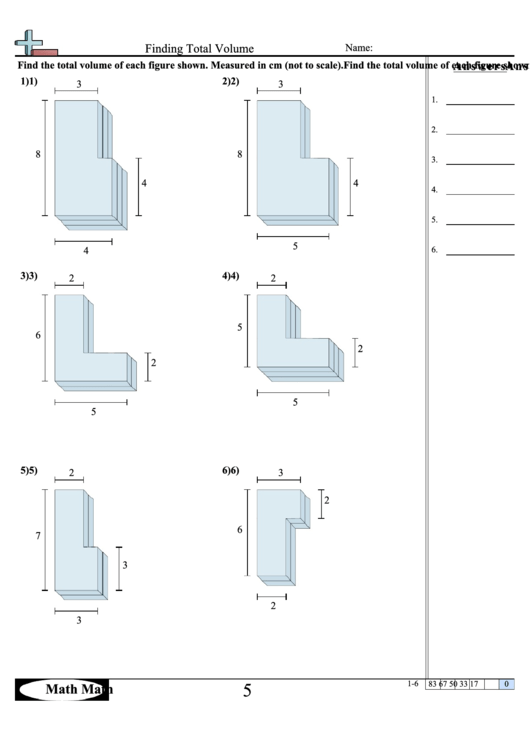 finding total volume worksheet printable pdf download